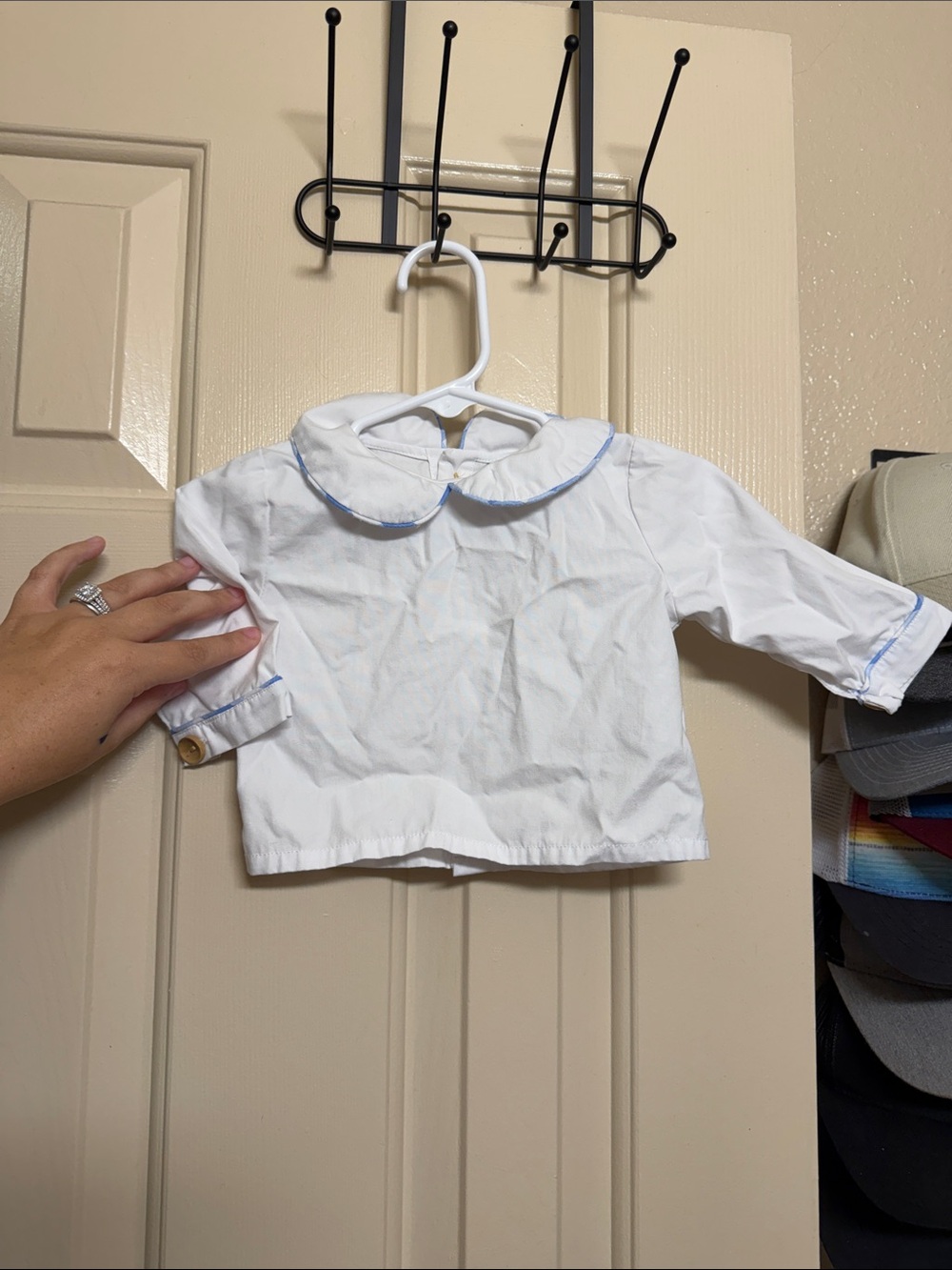 White Baby/Toddler Blouse with Blue Piping